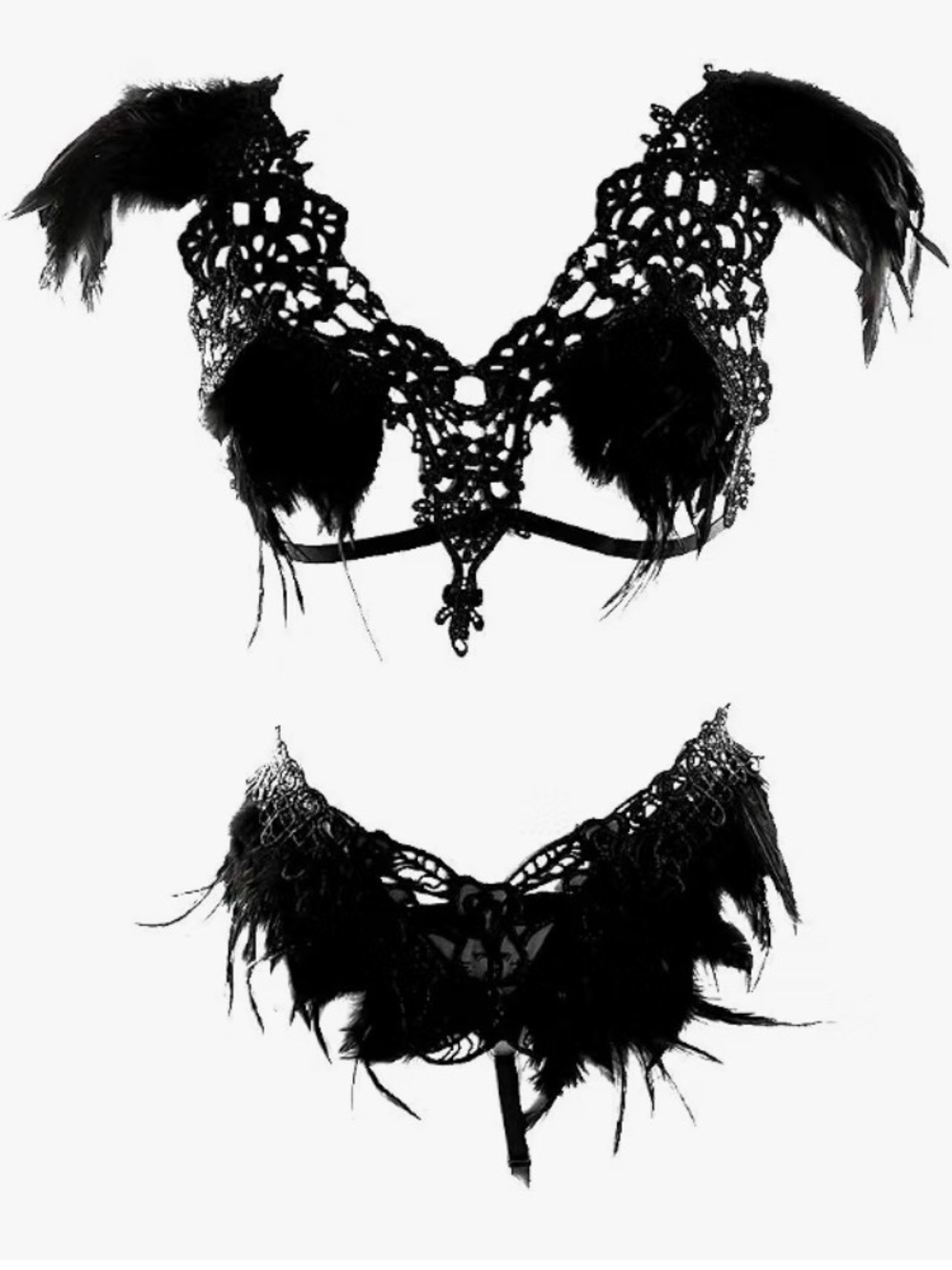 Black Feather Mardi Gras Carnival Showgirl Burlesque Costume Set